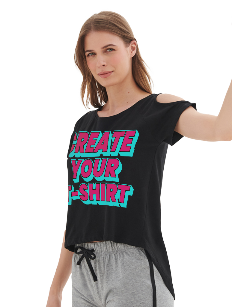 Naiste vaba lõikega õlgu paljastav t-särk