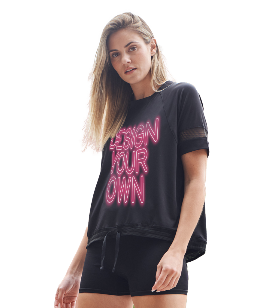 Naiste võrkdetailidega jõusaali t-särk